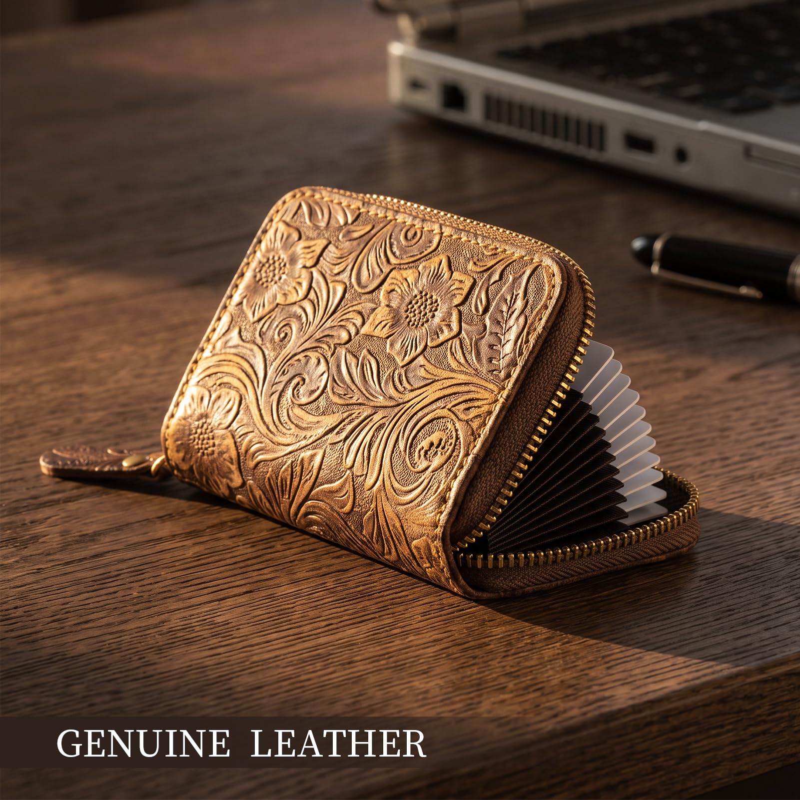 fengqing Custodia per carte, Fiore marrone., CardCase-1, Retro