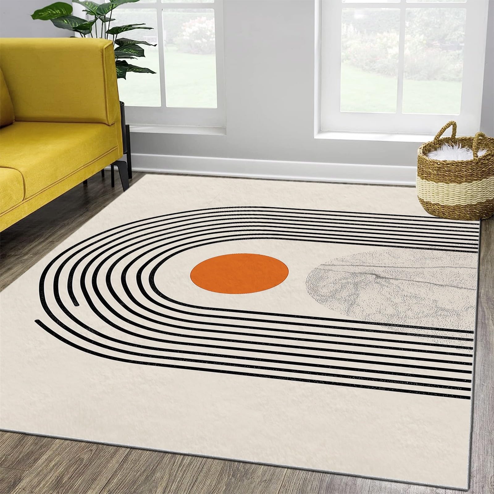 Tapis beige haute densité au motif arche soleil moderne de 160 x 230 cm
