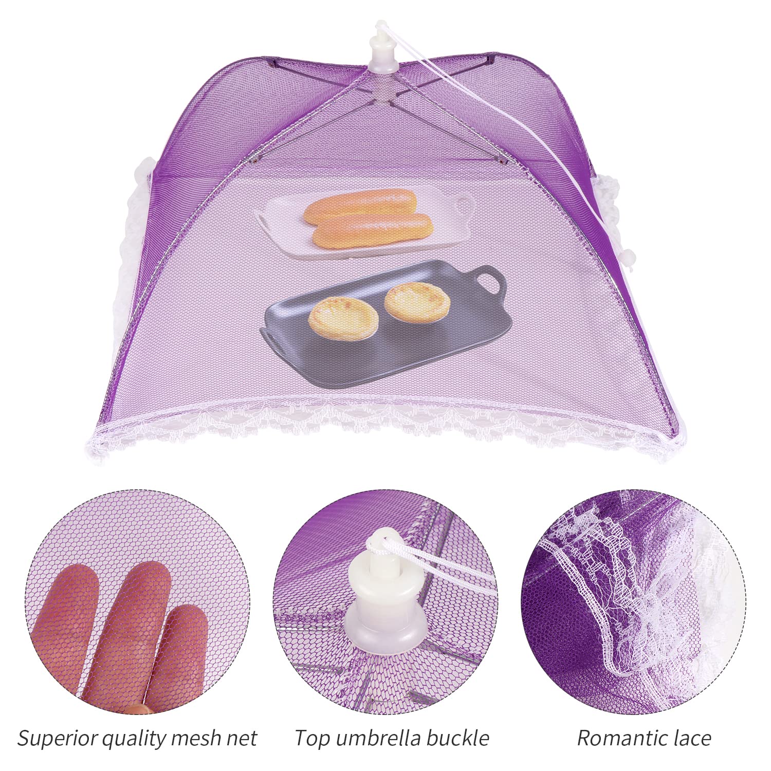 Coprivivande A Rete Pieghevole - 3 Pezzi 32x32 Cm | Anti Insetti Per Esterno | Per Barbecue, Picnic E Frutta