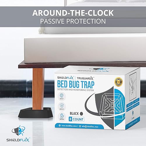 Miniatura 6 de Trampa para insectos de cama, paquete de 8  TruGuard X Interceptores de insectos de cama (negro)  Trampas ecológicas para patas de cama  Detector de