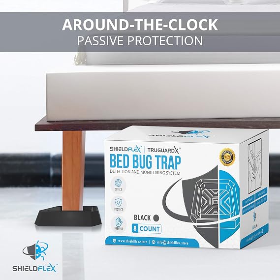 Bed Bug Trap - 8 Pack | TruGuard X Bed Bug Interceptors (Black) | Eco Friendly Bed Bug Traps for Bed Legs | Reliable Insect Detector, Interceptor, and Monitor