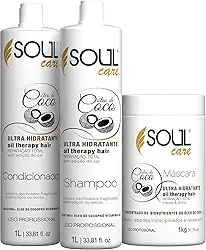 Shampoo e Condicionador + Máscara de Hidratação Com Óleo de Coco - Reparação, Hidratação e Fortalecimento | Soul Care Profissional (1kg)