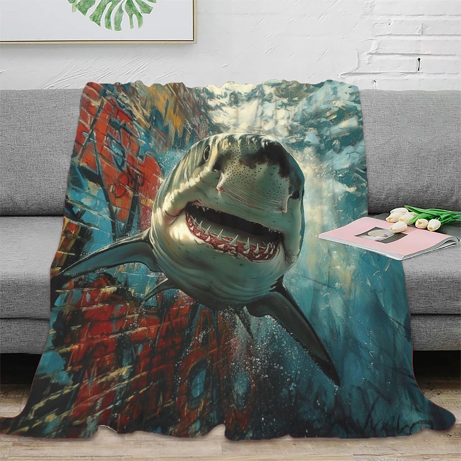 NRAOPEVVD 3D Printed Shark Blankets Fluffy Soft Cozy Super Soft Cozy Fuzzy Warm Throws with Anti-wrinkle/anti-tarnishing Lightweight for Home Couch Bed Sofa Cozy Warm 80x90inch(200x230cm)