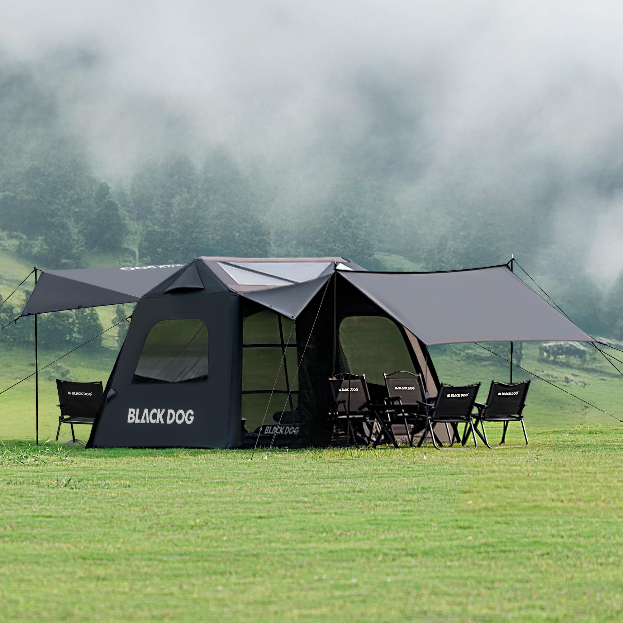 Photo 1 of BLACKDOG Inflatable Tent with Skylight, Large 210D Oxford Blackout Coating Air Glamping Tent with Electric Pump, Quick Setup Blow Up Inflatable House for Camping 102.4" L x 90.6" W