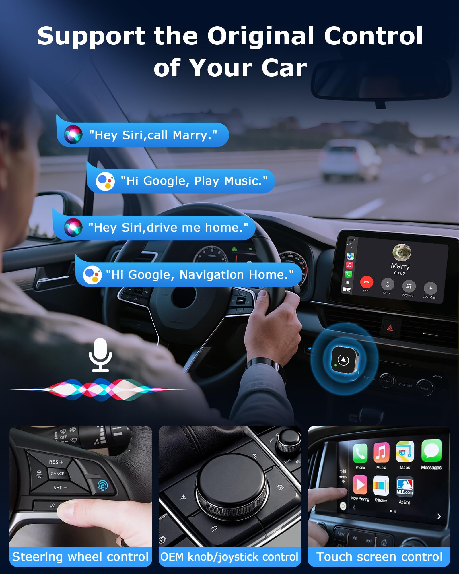 2 en 1 Adaptador Carplay Inalambrico Android Auto para Apple/Android Auto | Plug and Play, Diseño Compacto, Wi-Fi de Doble Banda de 2,4 GHz + 5,8 GHz, Ampliamente Compatible, Conexión Automática