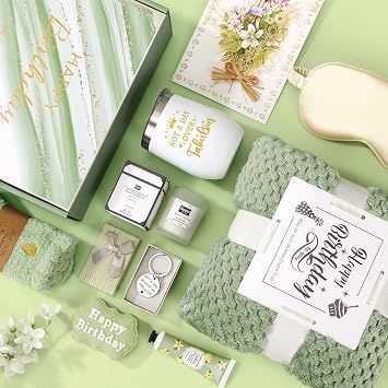 BaiCai Birthday Gifts for Women, Happy Birthday Gifts for Mom Sister Her Best Friend Girlfriend Wife Bday Gift Ideas, Unique Relaxing Spa Birthday Gift Baskets for Women Care Package w/Blanket