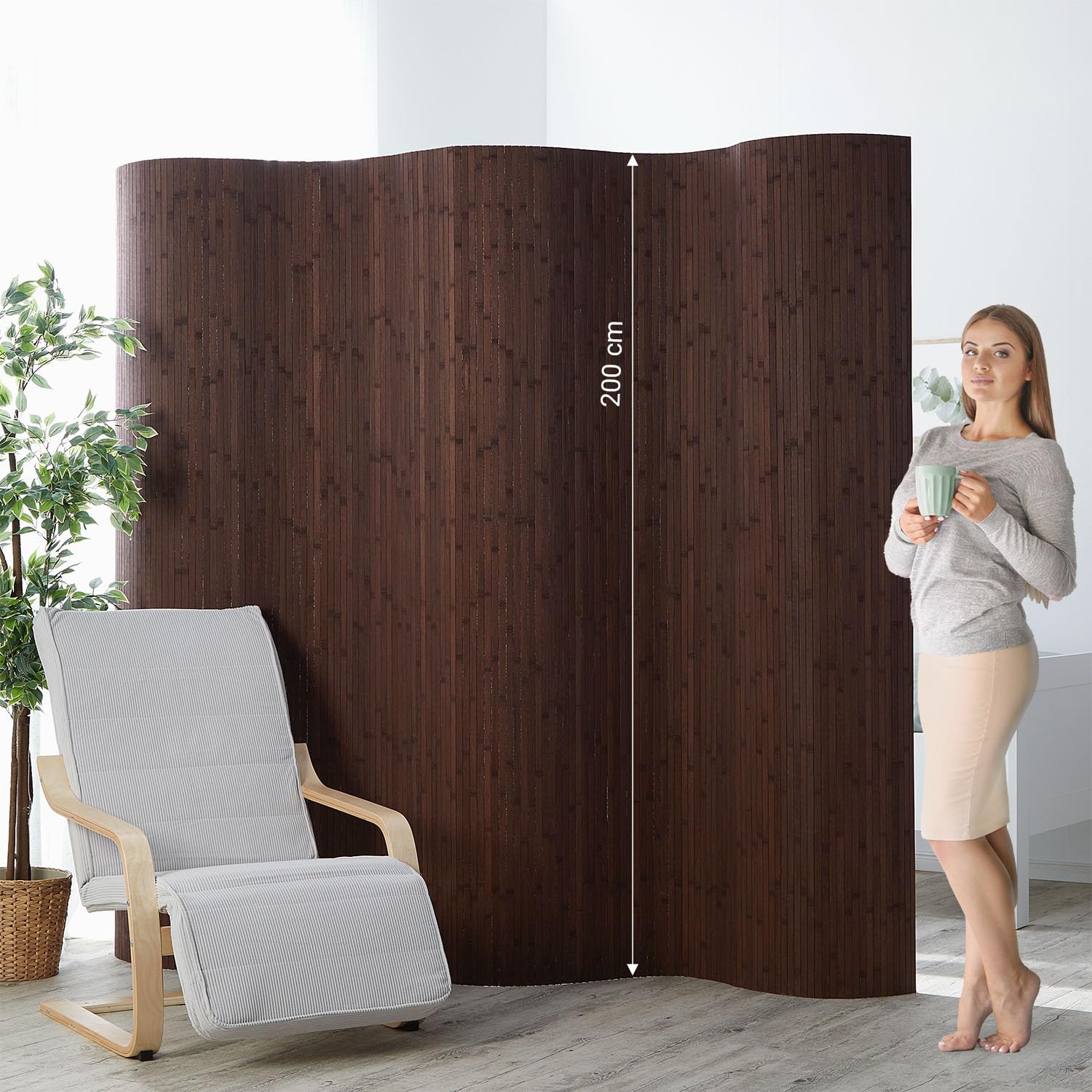 Paravent Salle diviseur partition Bambou Brun foncé Nouveau