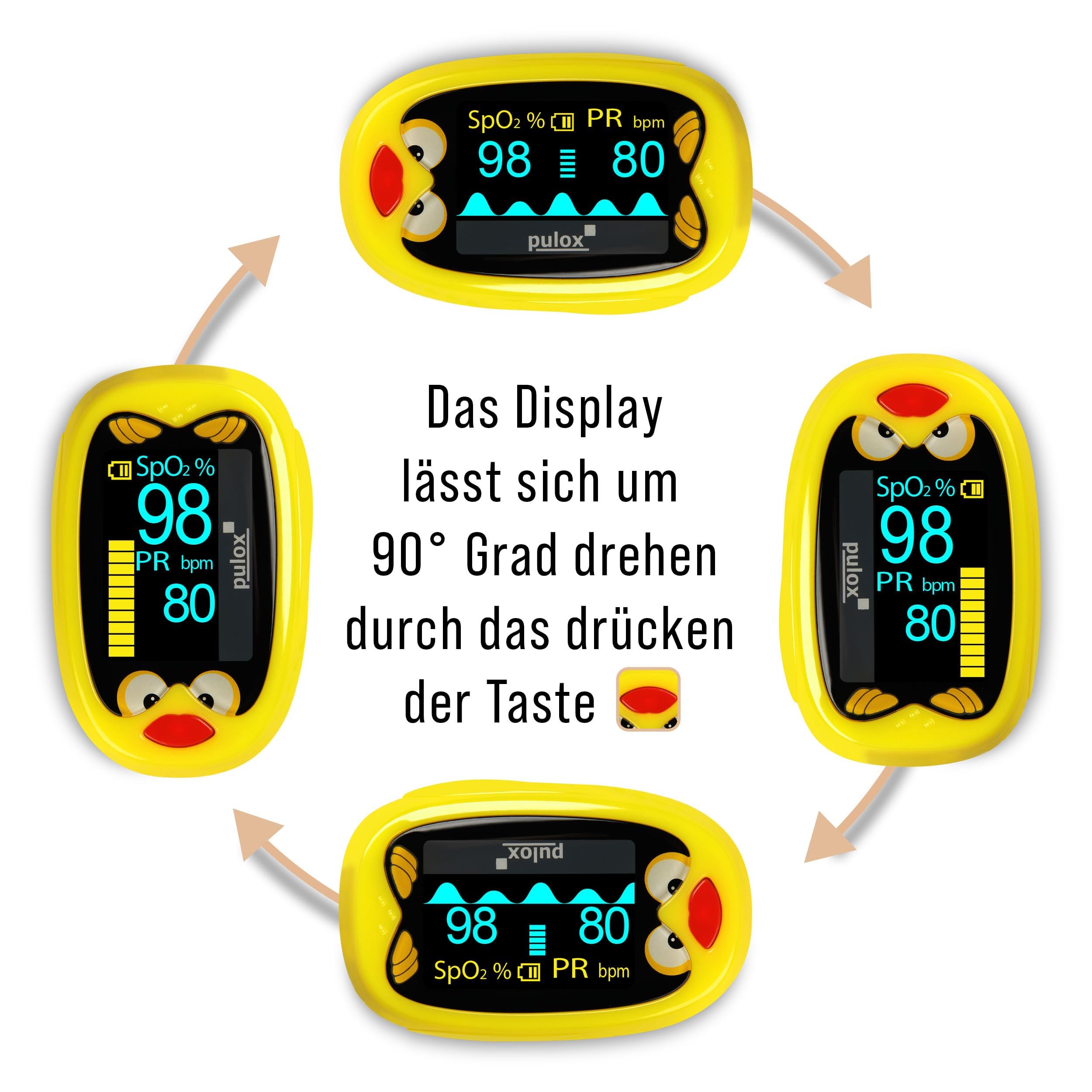Pulox PO-210B Kinderpulsoximeter akkubetrieben mit Alarm | Finger-Pulsoximeter für Kinder und Kleinkinder, wiederaufladbar mit akustischer Warnfunktion