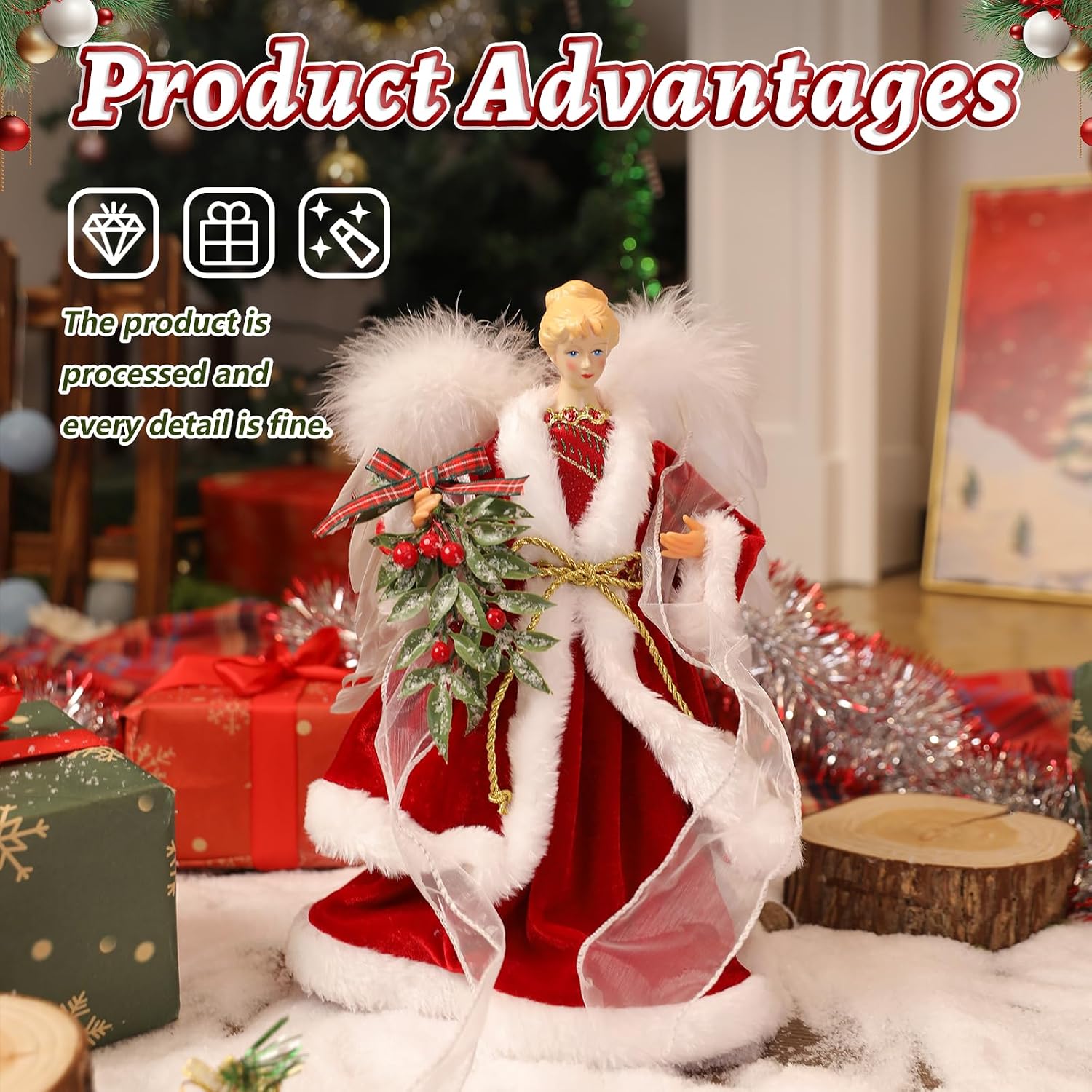 Angel Tree Topper with Wings Christmas Toppers for Xmas Tree Angel Figurine Christmas Holiday Home Decor