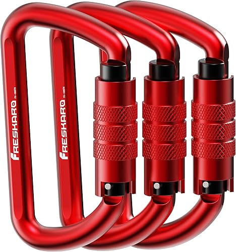 FresKaro Clips de Mosquetón con Bloqueo Automático de 3 pulgadas, 12 kN-2698 libras, Forma D Sólida, Aluminio 7075 de Servicio Pesado, Ligero, 1.09