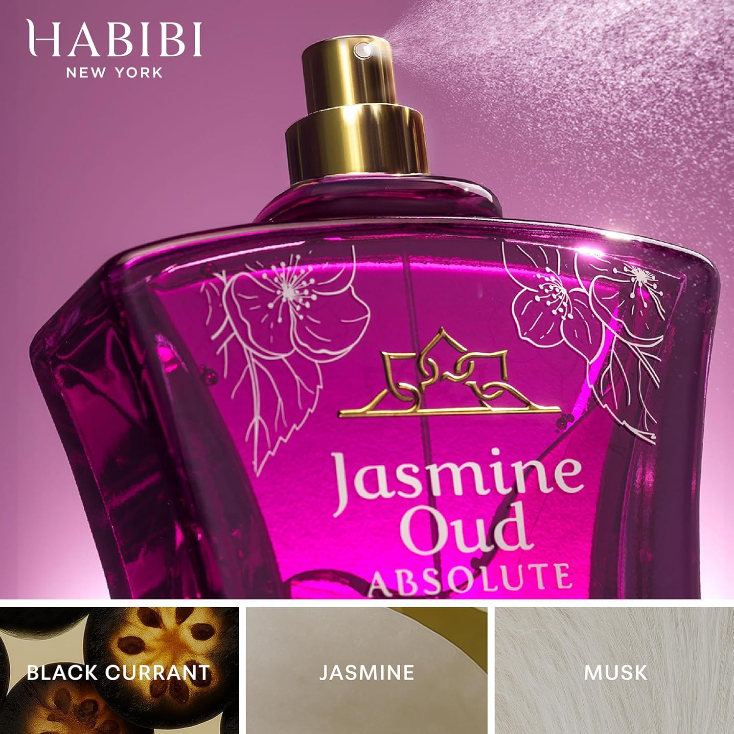 H HABIBI Jasmine Oud Absolute Arabian Perfume for Women - 2.5 oz (75ML) Long Lasting Women's Fragrances, Woody Floral Scent with Leather, Rose & Oud Notes - Image 2