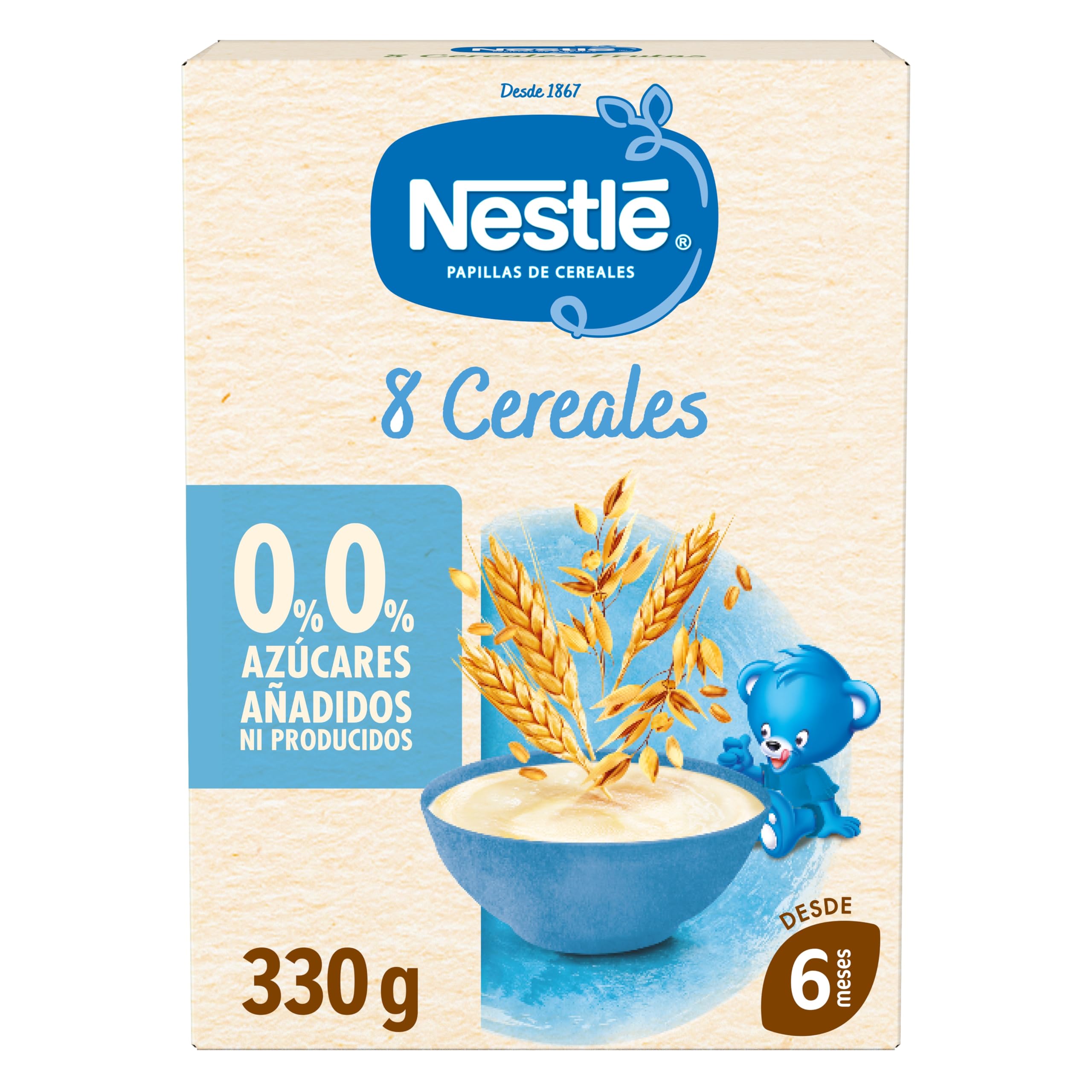 NESTLÉ Papilla 8 Cereales 330g sin azúcares añadidos pack de 8