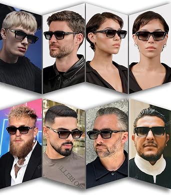 AIEYEZO Rectangle Sunglasses for Men Women Fashion Square Frame Sun Glasses 90s Retro Designer Shades