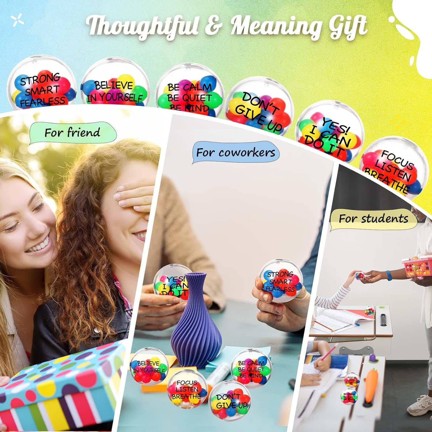 Shappy 36 Pcs Inspirational Stress Relief Balls Motivational Stress Ball Encouraging Color Sensory Toy Bulk Squeeze Balls for Adults Small Therapy Toys for Gifts Fidget Anxiety, 2.36 Inch
