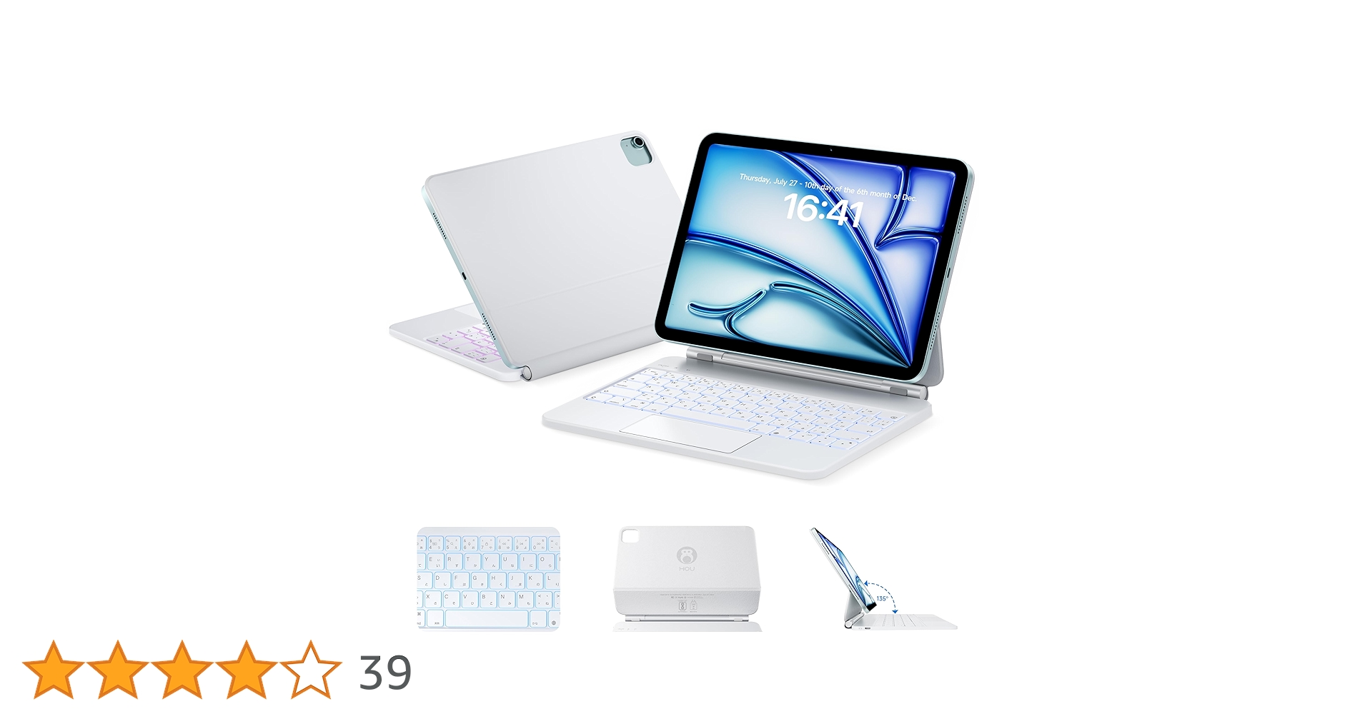 HOU タブレット用キーボードケース ホワイト Amazon | HOU iPad Air 13/Pro 12.9 用 磁気キーボードケース