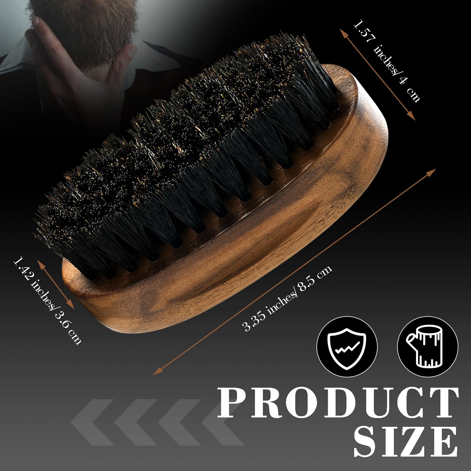 Hushee 6 spazzole da barba con setole di cinghiale per la cura dei baffi da uomo, 8 cm, con setole di cinghiale e legno di noce nero, regalo di compleanno per marito, figlio, padre, nonno