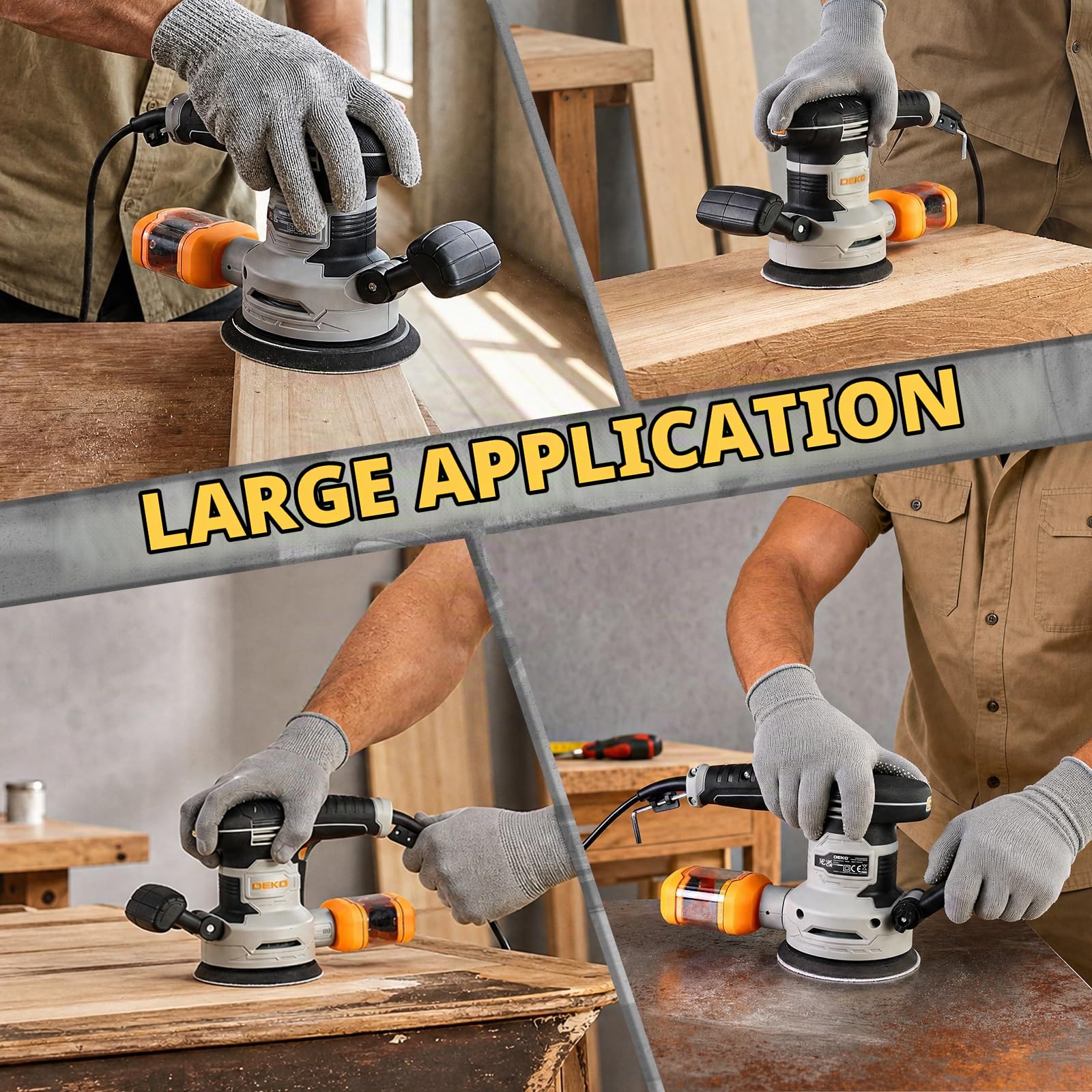 DEKOPRO Ponceuse Excentrique 450W φ125mm: Ponceuse Orbitale 14000RPM, avec 16 Pièces Papier Abrasif, Collecteur de Poussière, pour Bois, Acier, Polissage de Précision