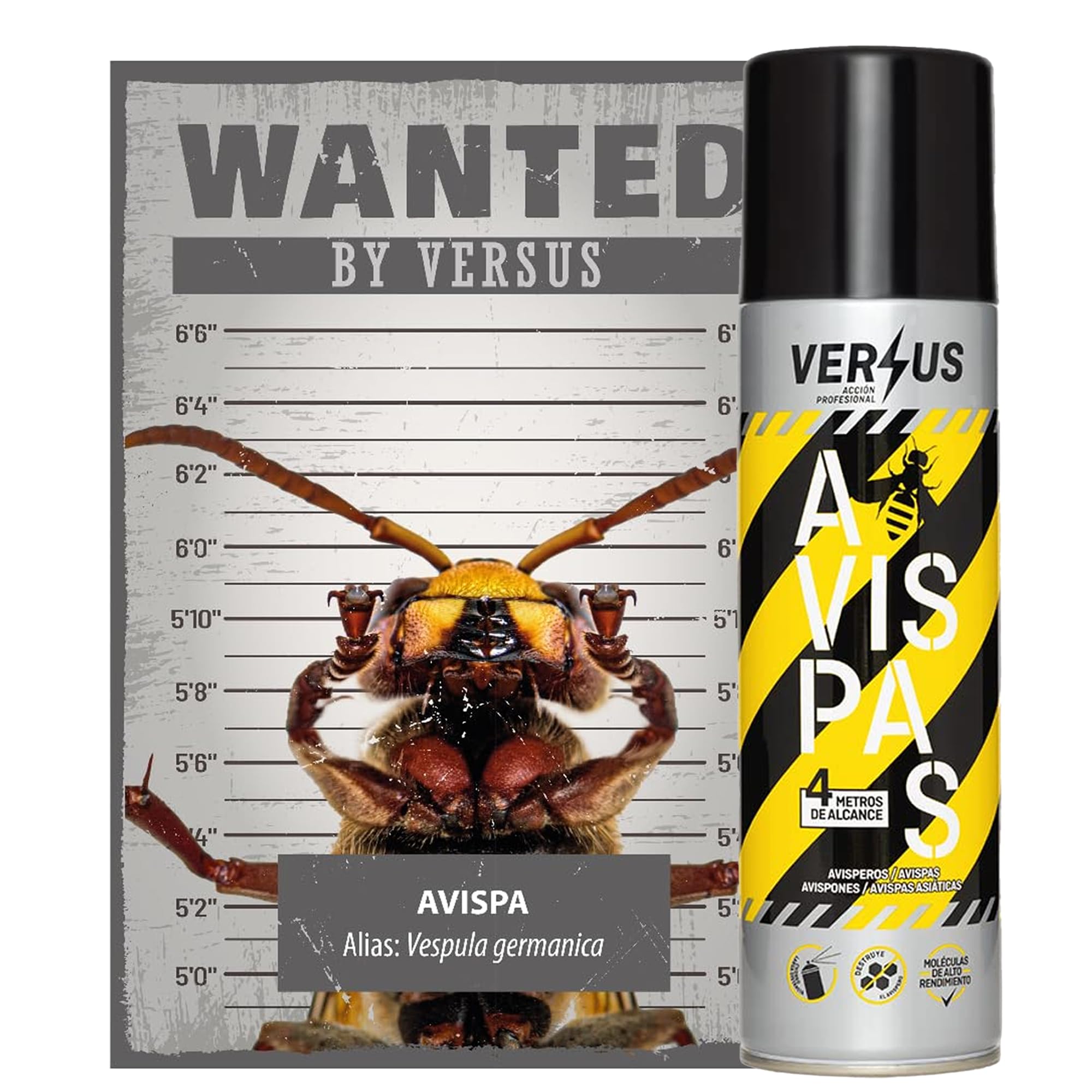 VERSUS AVISPAS - Insecticida Avispas, Avispones y Avisperos - Eficaz contra Avispa Asiática - Largo Alcance 4 Metros - Eficacia Inmediata y a Distancia - Destruye el Nido y Evita Nuevas Reproducciones