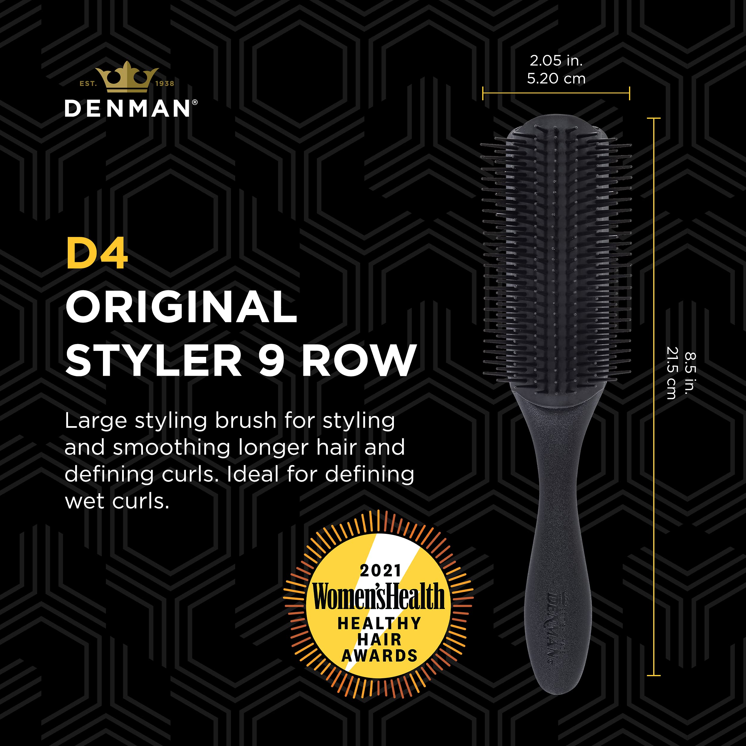Denman Classic Styling Brush 9 Rows (Black) D4 Hair Brush for Blow