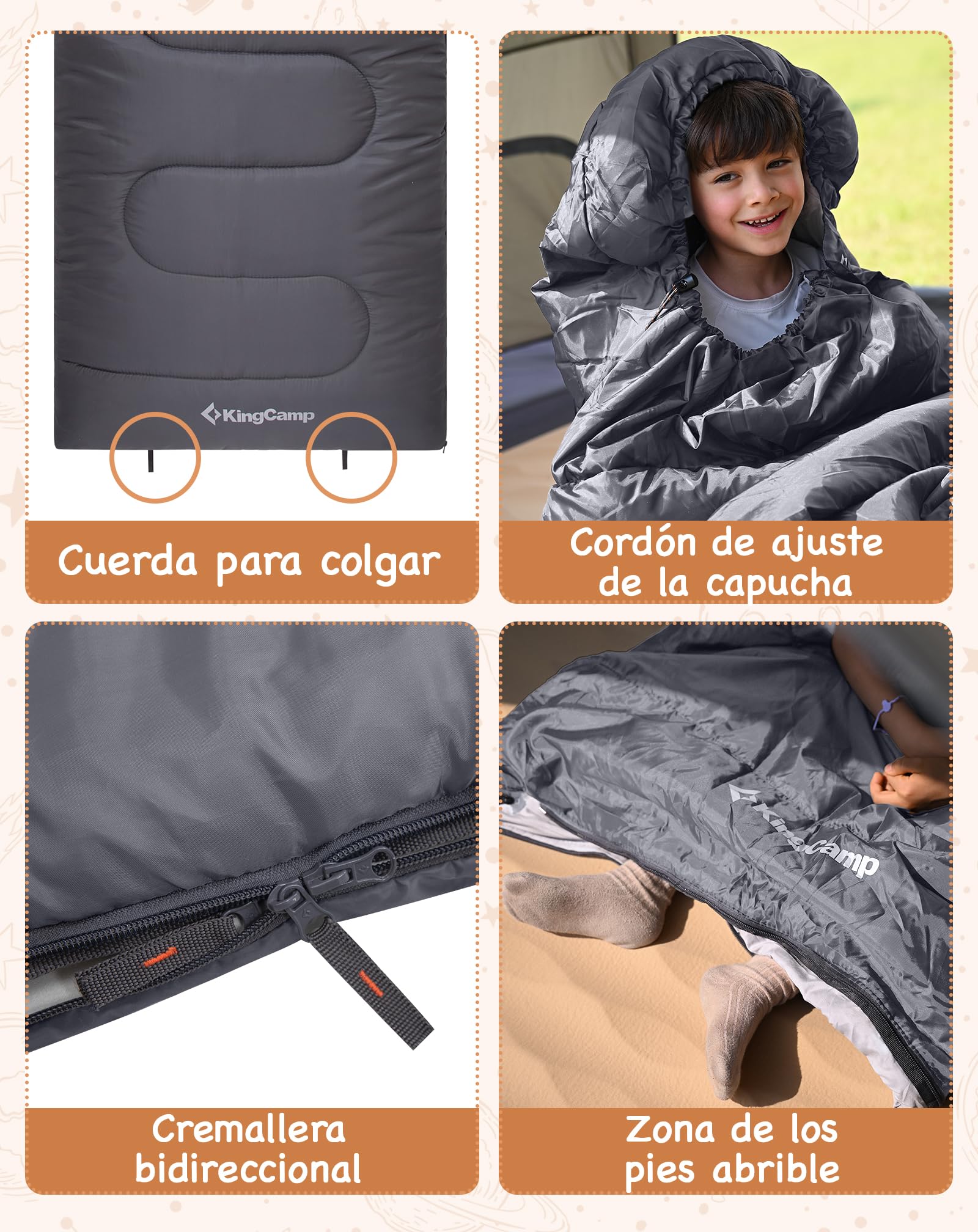 KingCamp Saco de Dormir Oasis 3-4 Estaciones Impermeable y Ligero para Camping (Niños y Adultos) - Conectable Izquierda/Derecha para Saco Doble, Ideal para Viajes y Actividades al Aire Libre