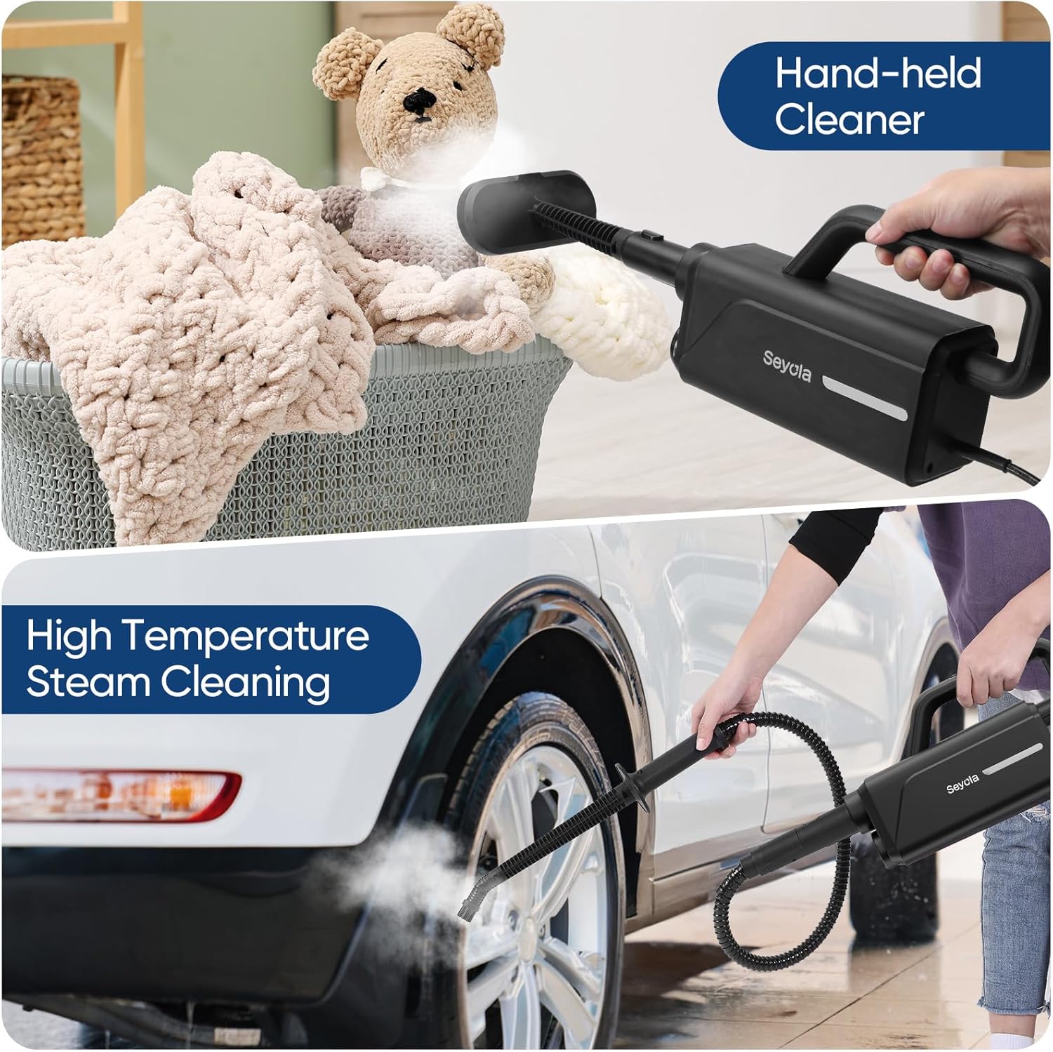 Steam Mop for Floor Cleaning, Steam Cleaner for Home with Handheld 6-in-1 Multi-function Attachments for Hardwood Floors, Clothes, Windows, Tiles Grout, Furniture, Carpet Cleaning(Black)