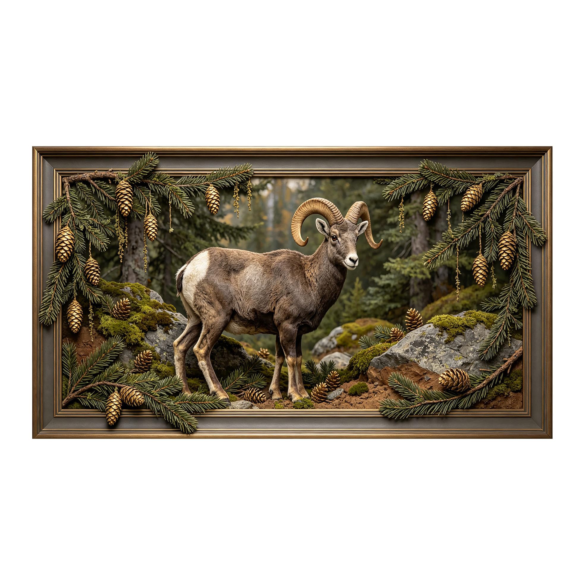 Yzpallescene 3D 3D Framed Wall Art 50cm×90cm Mountain Forest Wildlife Realistic Ram Large Size SelfAdhesive Removable Wall Decor Prints Artwork for Living Room Bedroom Office