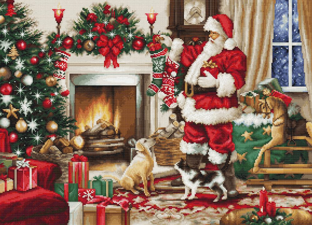 Luca-S Santa Interior Cross Stitch Kit Gold- Bu5100, Counted Cross Stitch Kit For Adults, Needlecraft And Embroidery Kit