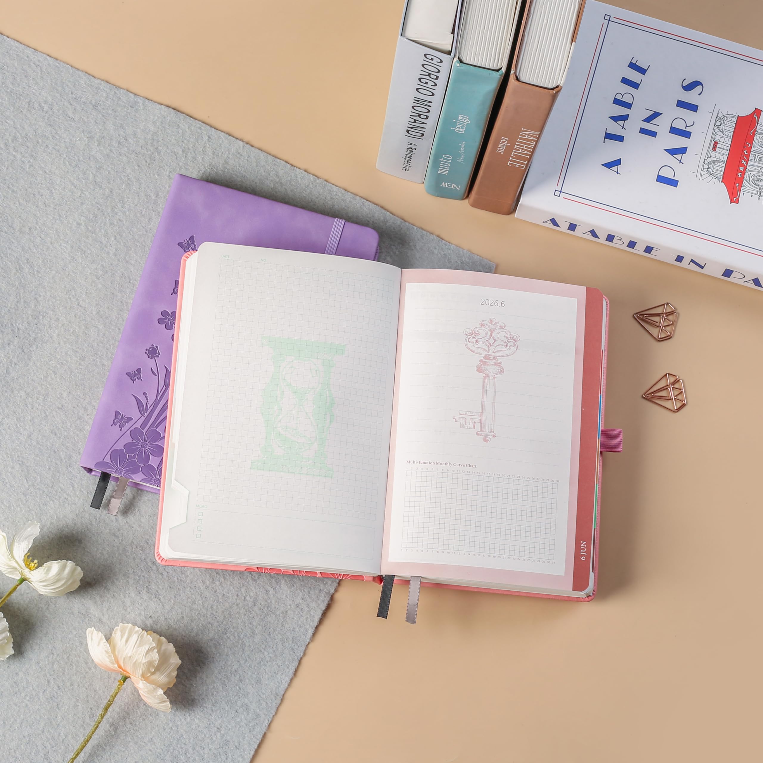 2026 Diary Day per Page, A5 Diary Page a Day January to December, Daily & Monthly Planner with Colorful Monthly Tabs, Floral Design, Elastic Pen Holder, 2 Bookmarks, Pen Loop & Inner Pocket, Lavender. - Image 2