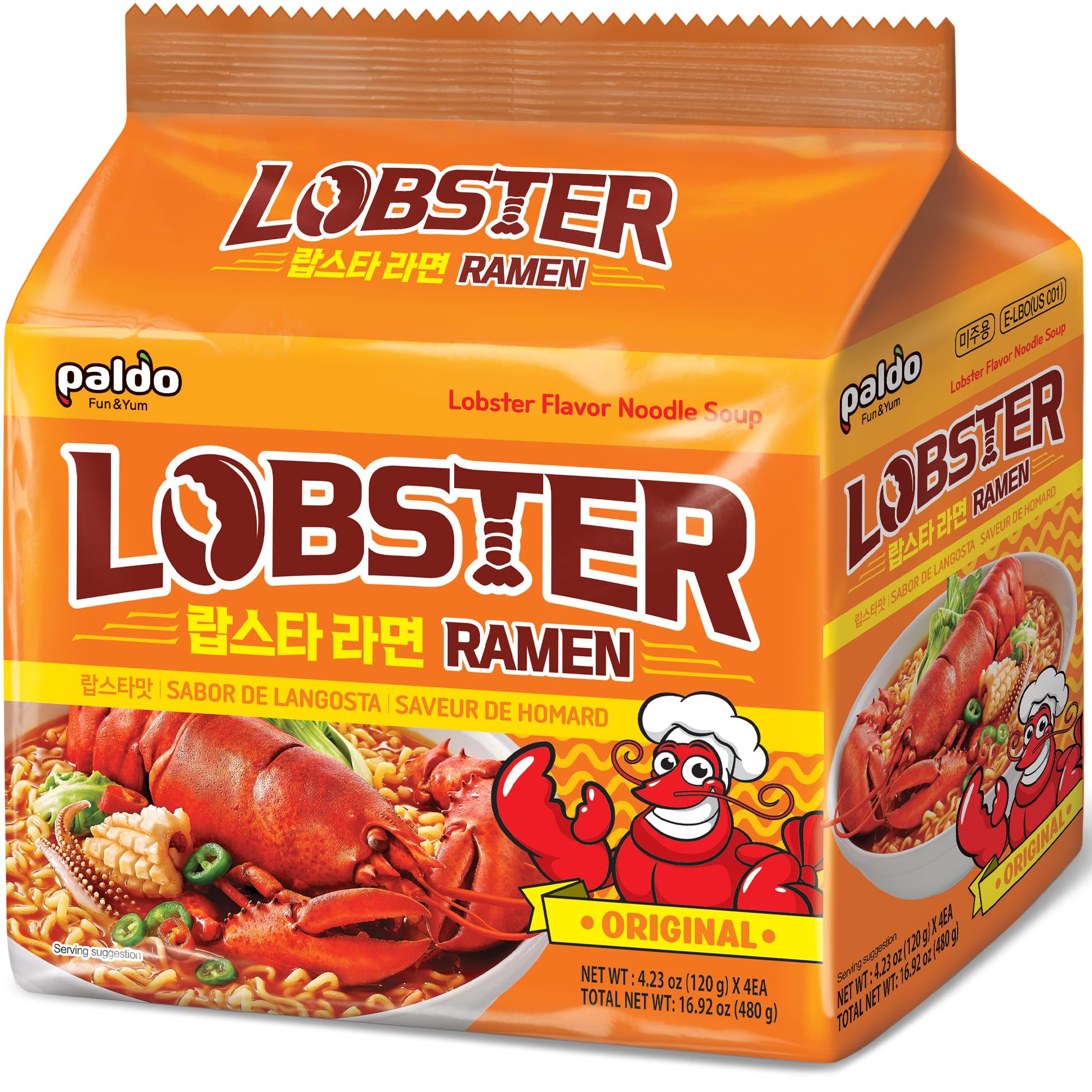 Fun & Yum Lobster Flavored Noodle Soup Original Seafood Broth, Oriental Style Korean Ramyun, K-Food 120g 4.23oz (4.23 Ounce (Pack of 8), Lobster)