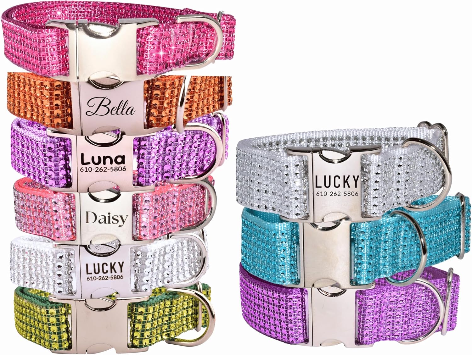 Sparkling Rhinestone Bling Girl Large Dog Collars, Engraved Buckle & Leash Options, Made USA, Luxury Diamond Bling Acrylic Personalized Pet Collars, Big XL Giant Breeds (Large 1 1/2 x 15-24")