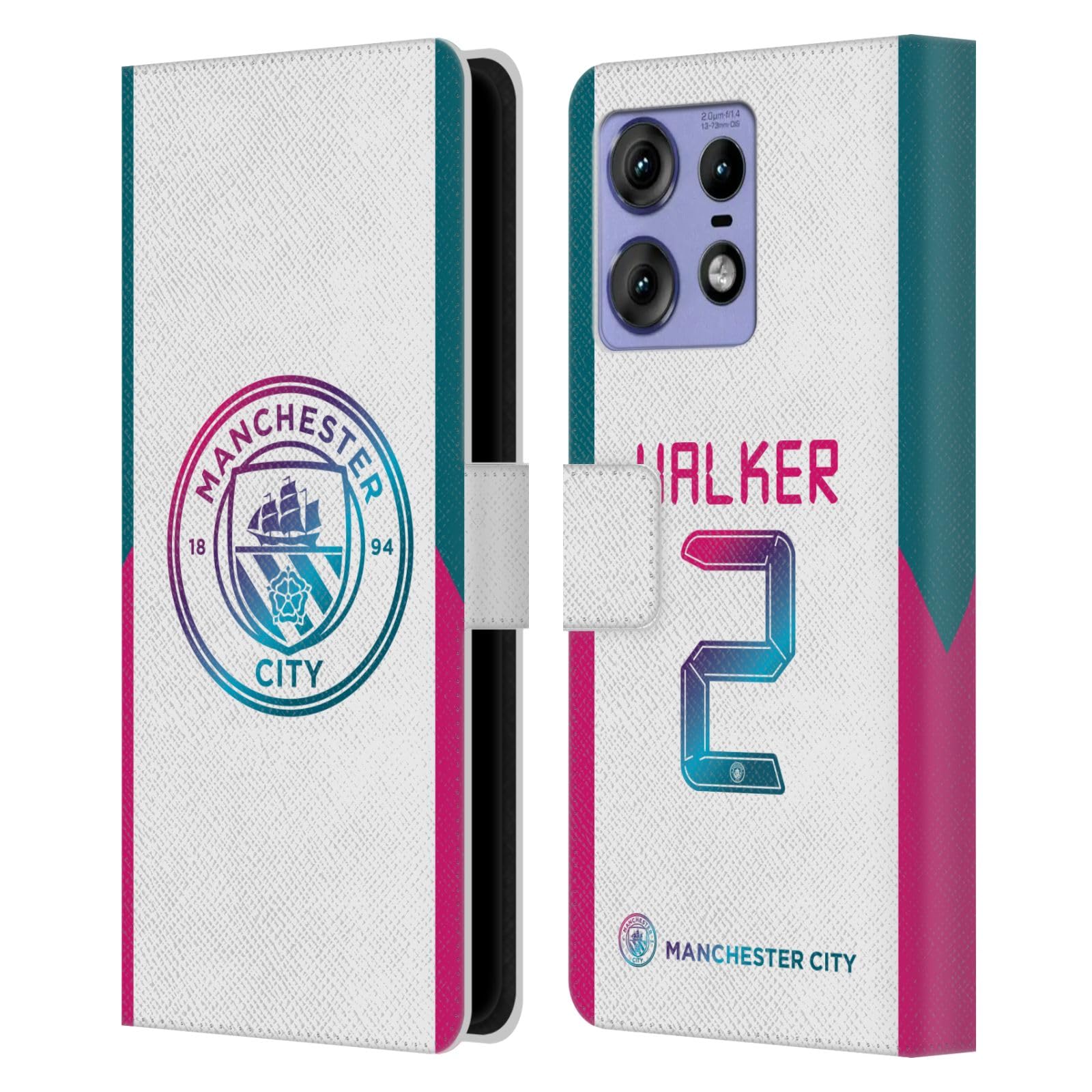 Head Case Designs Officially Licensed Manchester City Man City FC Kyle Walker 2021/22 Players Away Kit Group 2 Leather Book Wallet Case Cover Compatible with Motorola Edge 50 Pro