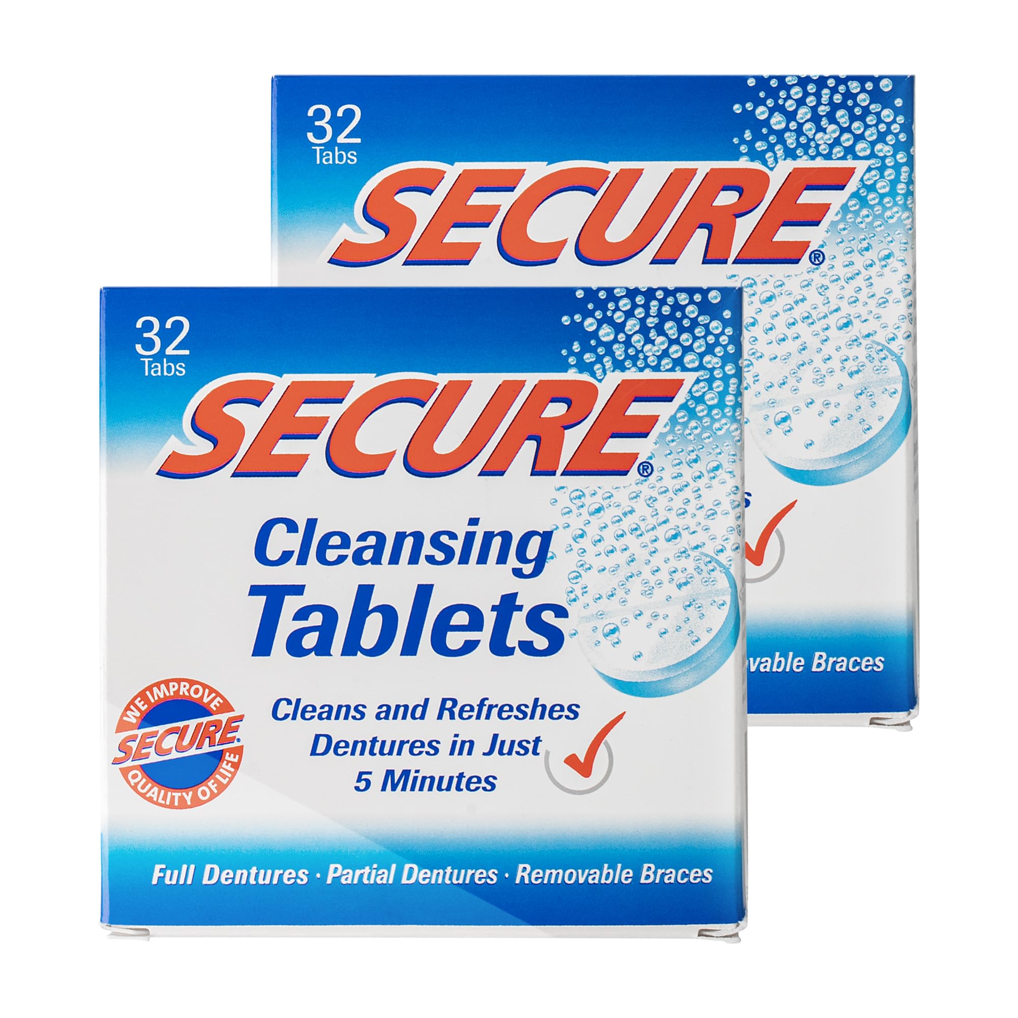 Secure Denture Cleansing Tablets Cleans And Refreshes Tabs Pack of 2 Multi
