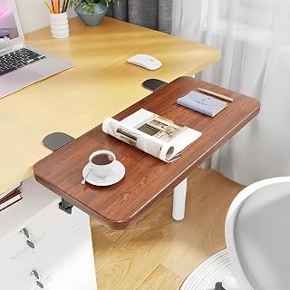 Bandeja de teclado con clip en el estante extensor de escritorio, solución de ahorro de espacio para oficina en casa y escritorios de esquina, 80 x 25 cm, ideal para escribir, color marrón