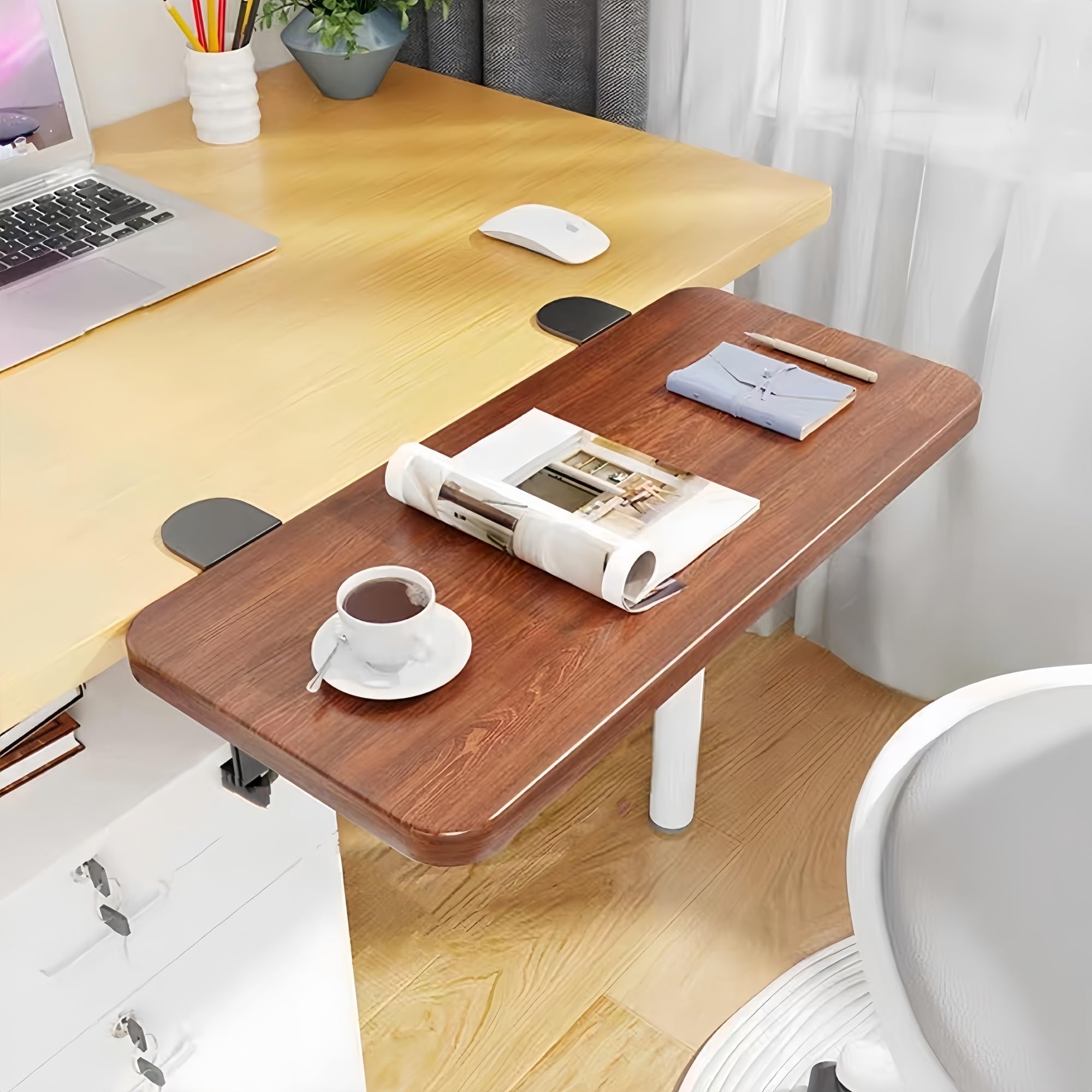 yacoxe Desktop extender tray, under desk keyboard tray, 40 * 20cm keyboard shelf, clip-on desktop extender for typing, perfect for home office and corner desk(Brown,40 * 25cm)