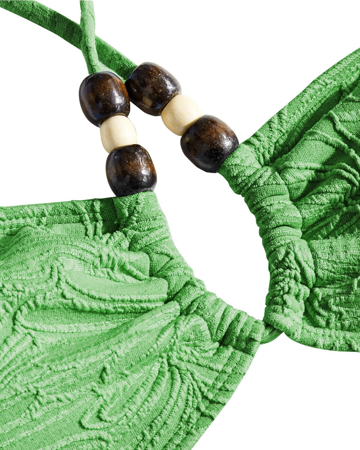 VOLAFA Triangle Bikini Set for Women Halter Swimsuit Beaded Solid Tie Textured Cheeky Swimwear Two Piece Bathing Suit - Image 4