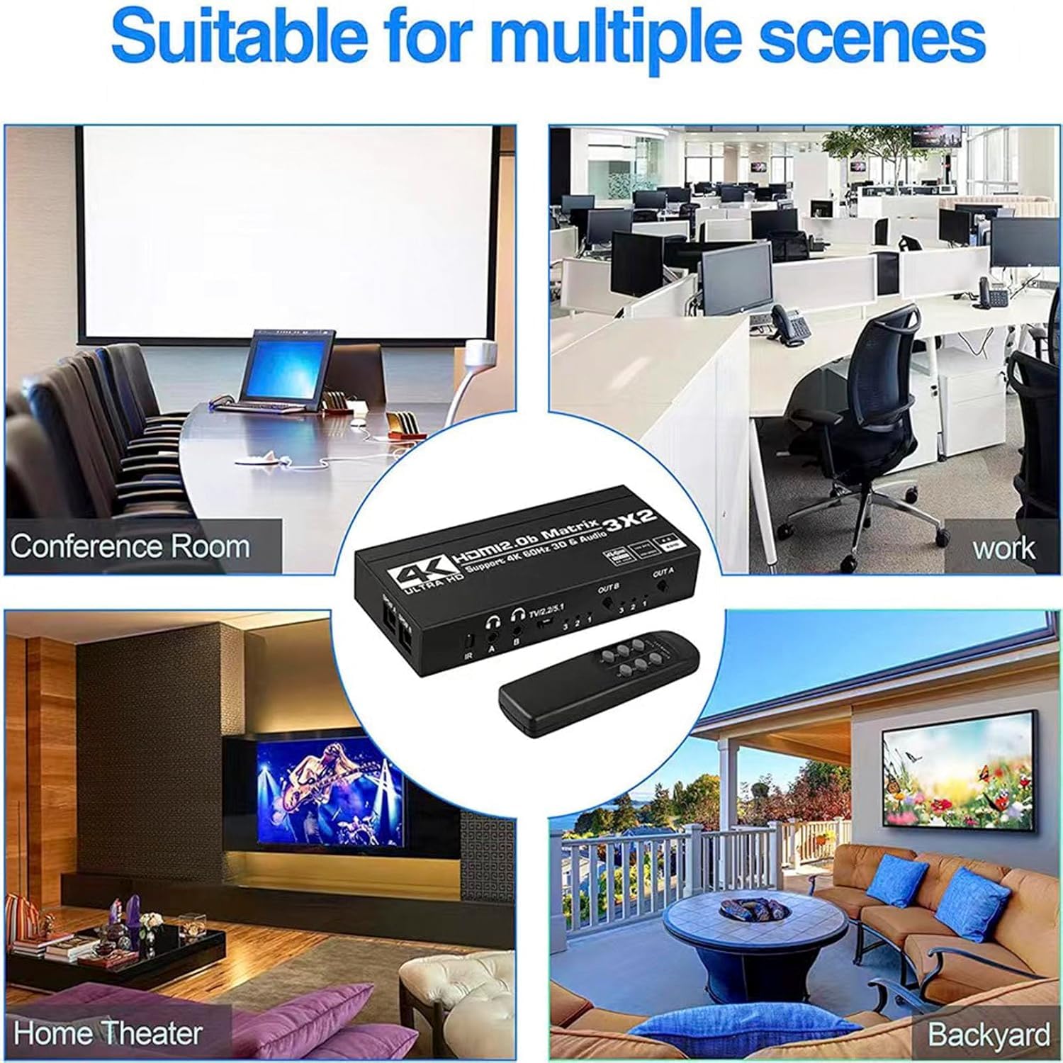 HDMI Matrix 3x2 4K 60Hz Matrix Switch 3 in 2 Out Switcher Splitter Box con estrattore EDID e telecomando IR, supporto Ultra 4K HDR, 3D/1080P, HDMI 2.0b, HDCP 2.2