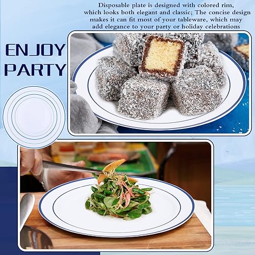 Miniatura 6 de 100 platos de plástico desechables para 50 invitados, 50 platos de cena de 10.25 pulgadas, 50 platos de aperitivos de postre de ensalada de 7.5