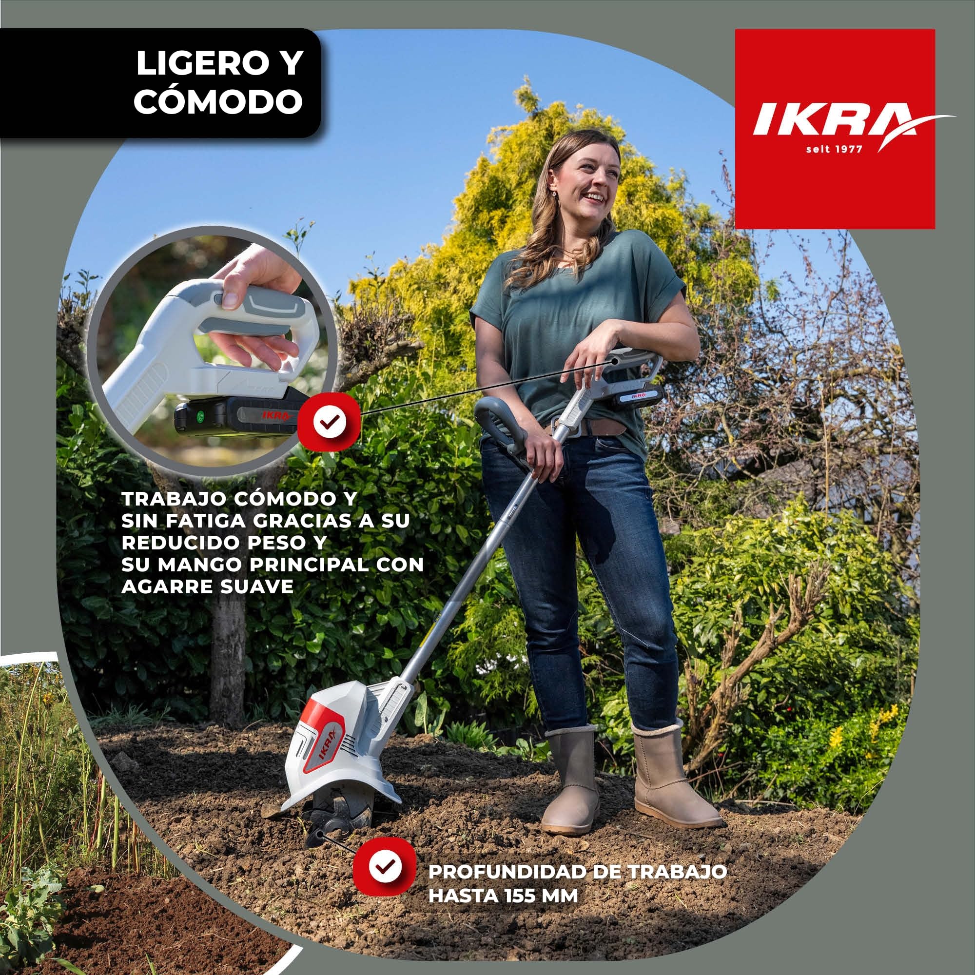 IKRA motozada IAMH 20, Ancho de Trabajo 19 cm, con batería y Cargador | Profundidad de trabajo de hasta 15,5 cm, ligero, almacenamiento ahorra espacio, gama de baterías de 20 V de IKRA