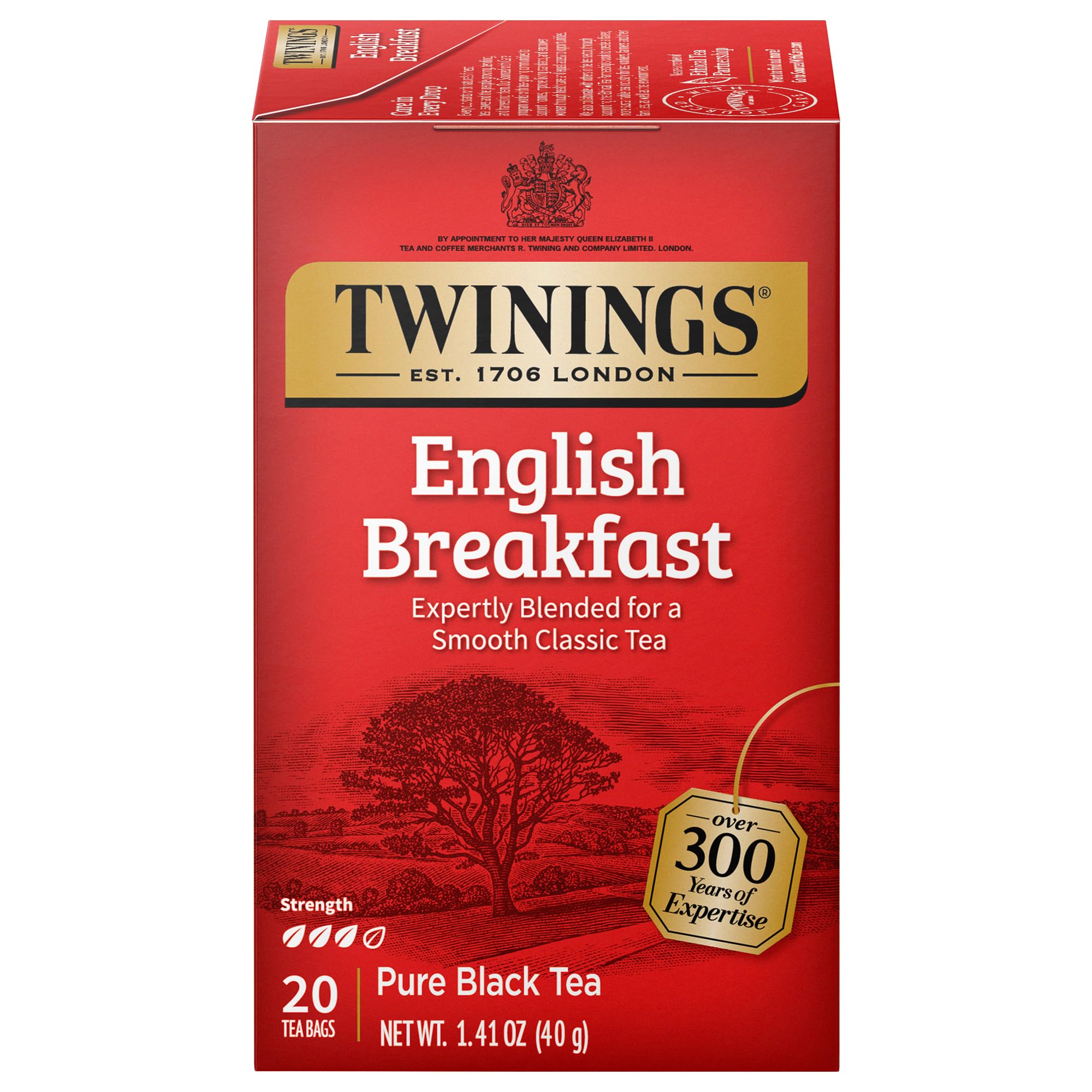 Twinings English Breakfast Black Tea Individually Wrapped Bags, 20 Count (Pack of 1), Flavourful, Robust, Caffeinated, Enjoy Hot or Iced, 20 Teabags English Breakfast 20 Count (Pack of 1)