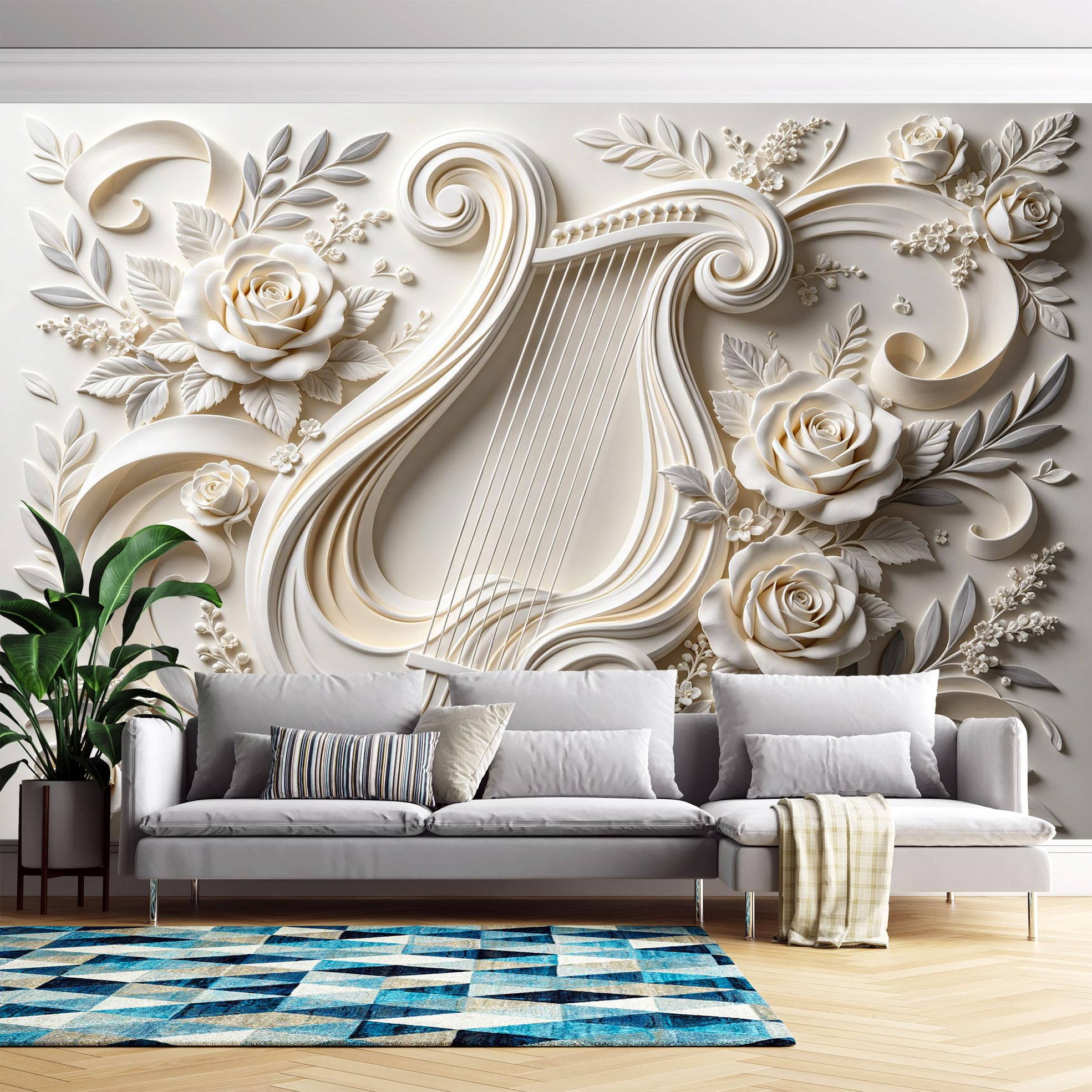 Papier peint autocollant effet 3D intissé repositionnable Lyra pour décoration murale salon