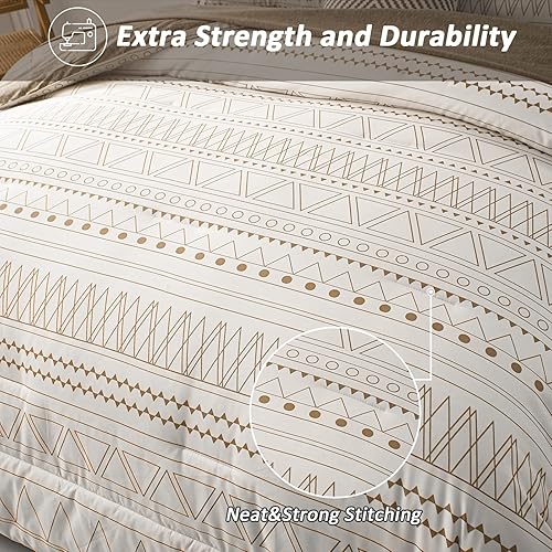 Miniatura 7 de WONGS BEDDING Juego de edredón de 7 piezas color caqui, cama bohemia en una bolsa, tamaño King, edredón geométrico a rayas, juego de ropa de cama