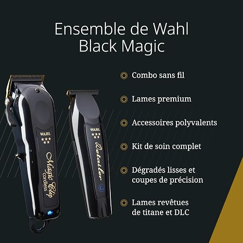 Wahl Cordless Barber Combo - Cordless Hair Clipper Combo - Black Magic Clip & Detailer Li - Titanium Knives, 100 Minutes Working Time - 2