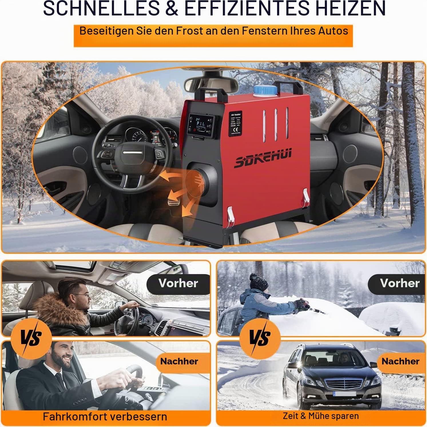 12V Standheizung Diesel, 8KW Diesel Lufterhitzer, 0,18-0,48 Standheizung, Luft Dieselheizung, Air Diesel Heizung für Auto RV Boote LKW Wohnmobil Bus mit Schalldämpfer(Schwarz und Rot)