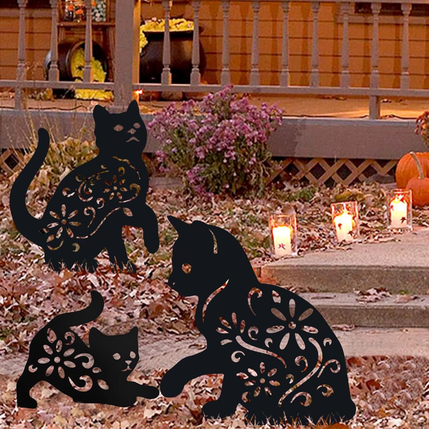 MrMrKura 3 Pack Metal Cat Stakes Garden Decor Stakes Black Cat Silhouette Statue for Outside Metal Decorative Ornaments for Outdoor Garden Home Patio Yard Decor (3 Cats) - Image 3