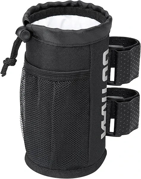 GOTRAX Cup Holder, Bike Water Bottle Holder for E Scooters & E-Bikes - Adaptable, No-Screw Installation, Mesh Pockets, Sticky Straps - Fits Cups Diameter Less Than 3.15in/8cm - Black