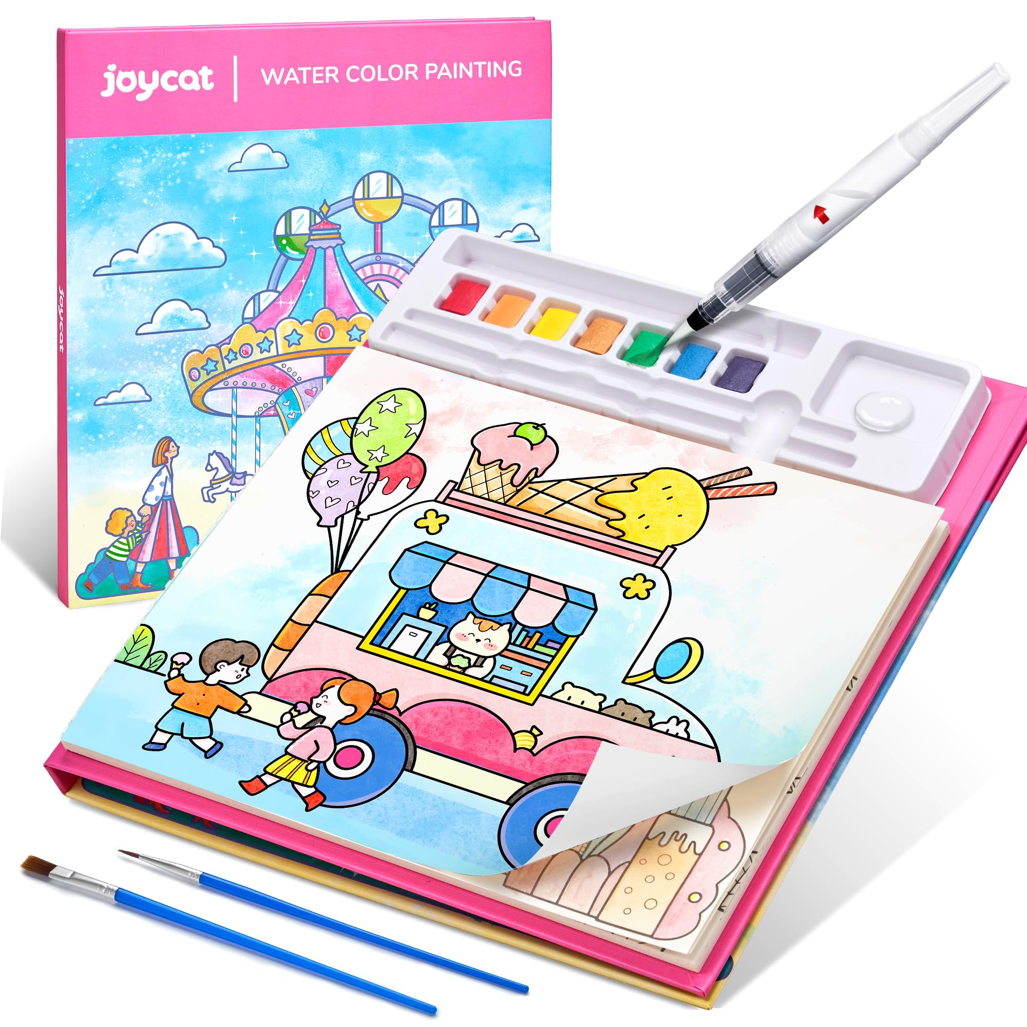 JoyCat album da colorare per bambini, set di pittura ad acquerello per bambini dai 3-5 ai 4-8 anni,attività di disegno artistico e artigianale, regalo di compleanno per ragazzi e ragazze
