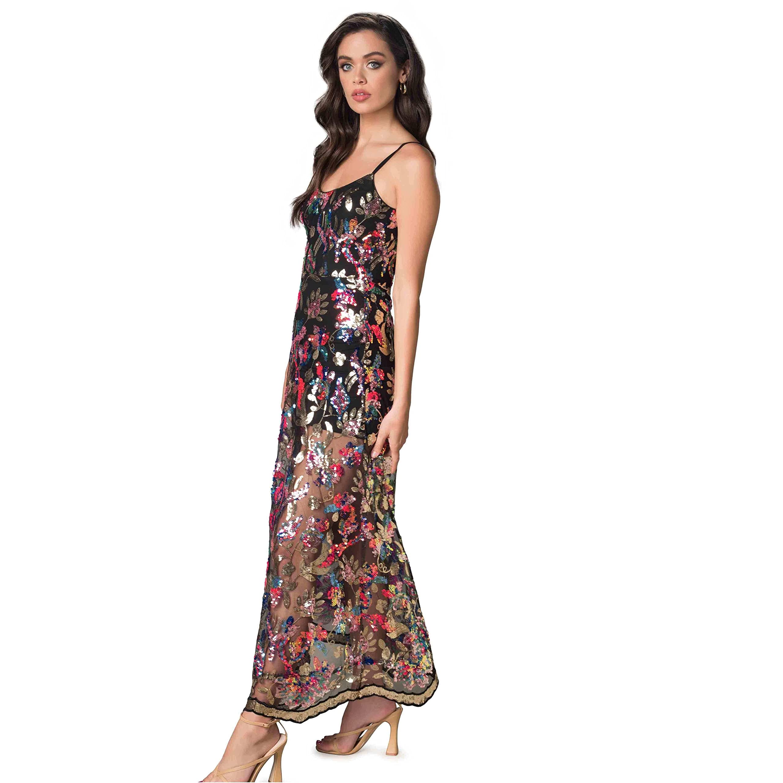 Dress The Population Womens Umalina Fit and Flare Maxi DressSpecial Occasion Dress: XX-Small Gold Multi