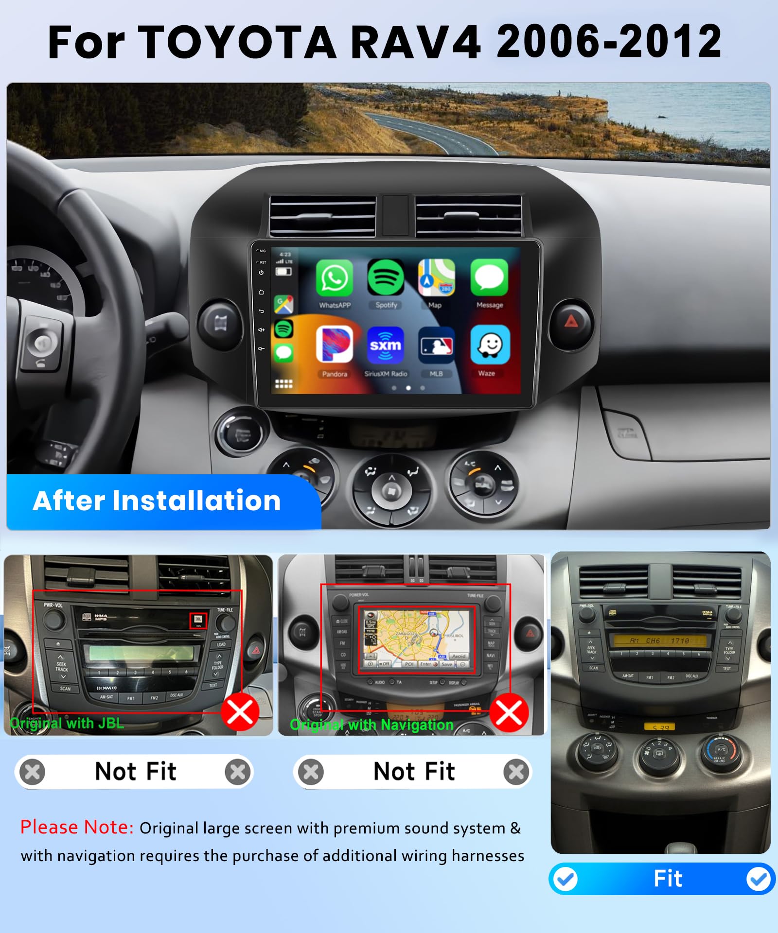 8Core 6+128G Car Stereo for Toyota RAV4 2006-2012 Wireless Carplay Android Auto,10.1 inch 1280 * 720P IPS Touch Screen Radio, Android/GPS/WiFi/32band DSP Audio/Bluetooth/SWC/Backup Camera