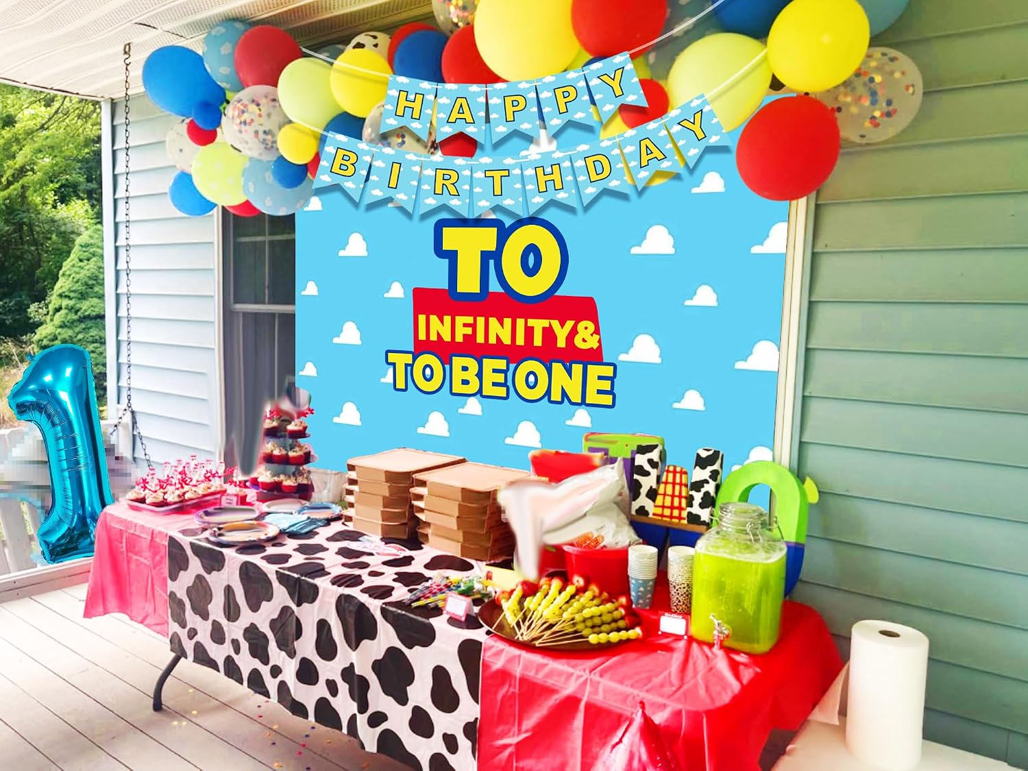 LaVenty Two Infinity and Beyond Birthday Decorations 2nd Birthday Balloon Garland Arch Backdrop Banner Cake Topper for Boy