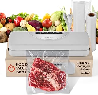 Peach Street Vacuum Sealer, Built-in Cutter, 3 Modes, Starter Kit with Bags & Roll